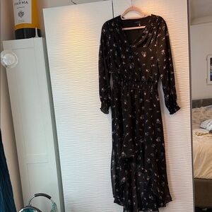 1. State Black Floral Long  High-Low Long Sleeve  Dress Sz S